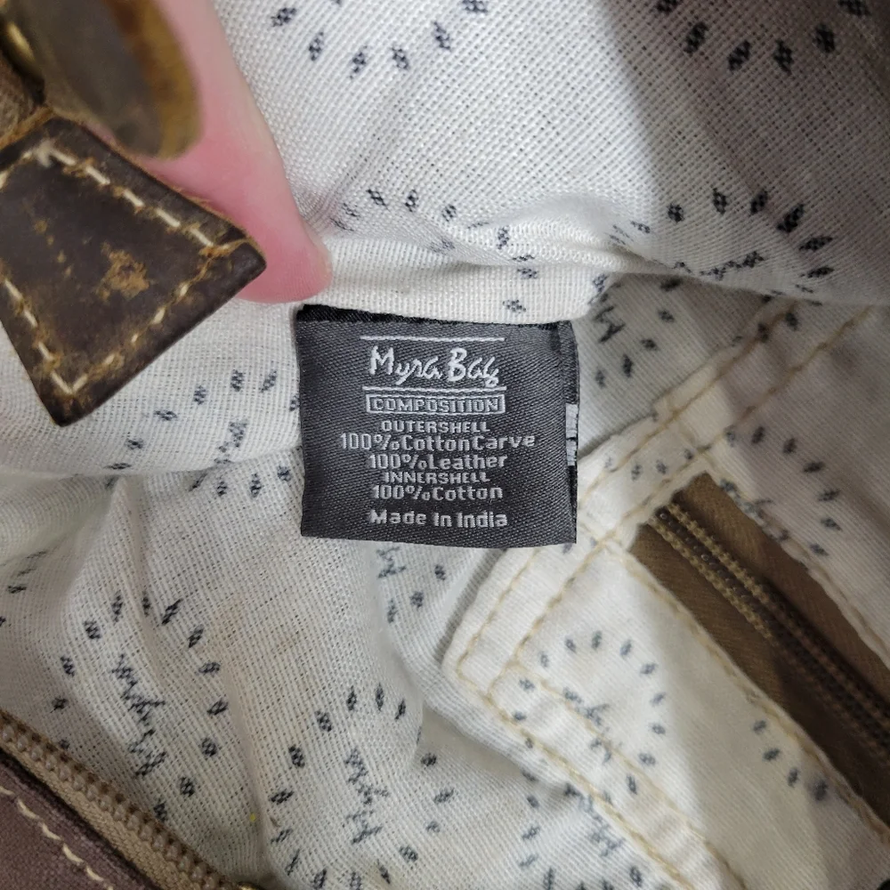 Myra EUC Ace Cowhide Canvas Messenger Bag Leather Straps Bohowestern Aztec Retro - Picture 6 of 16